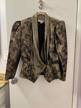Richard Warren 1980s Elegant Metallic Black and Gold Women's Blazer size 10